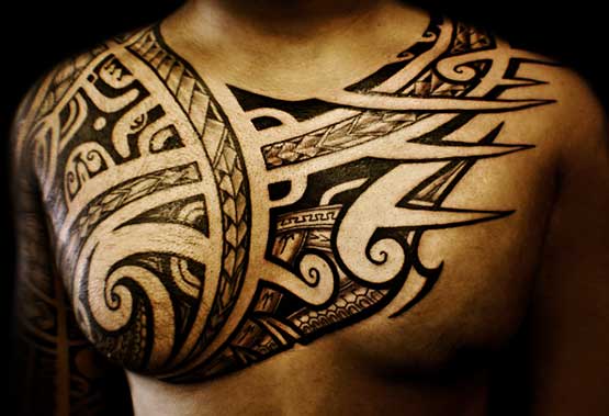 Cool Tribal Tattoo On Chest For Men