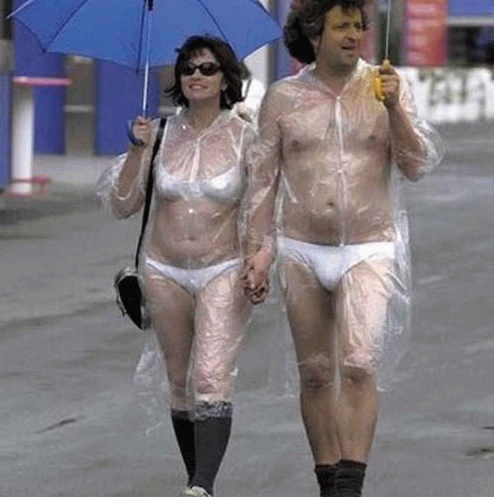 Couple Wearing Funny Rain Coat