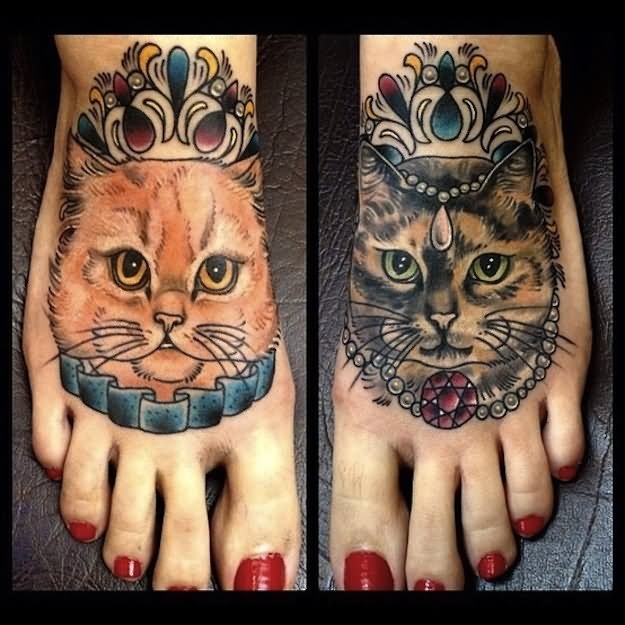 Crown Cat Tattoos On Feet