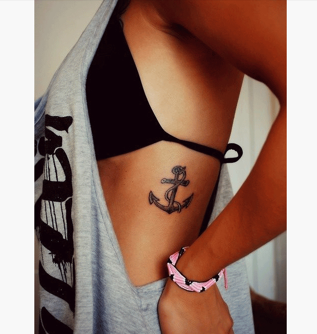 Cute Anchor Tattoo On Rib Side