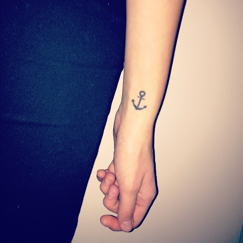 Cute Black Anchor Tattoo On Left Wrist