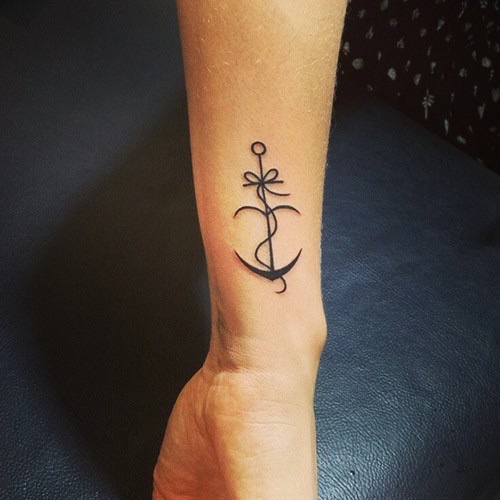 Cute Black Ink Anchor Tattoo On Side Wrist