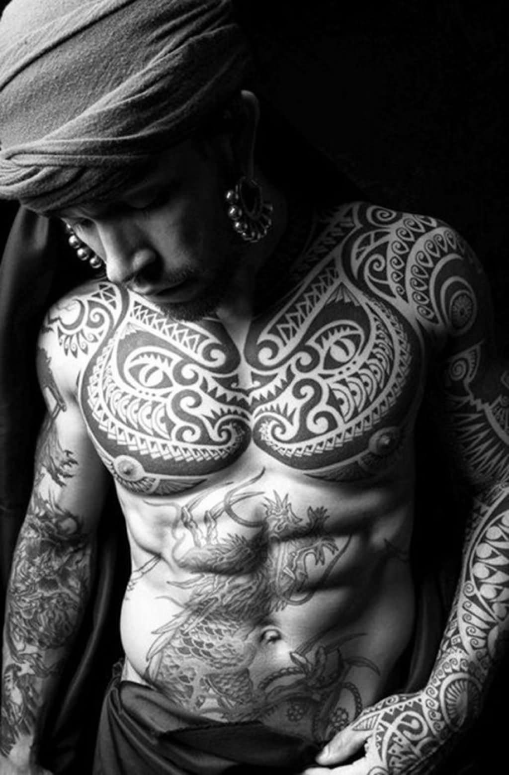 Dragon And Tribal Full Body Tattoo For Men.