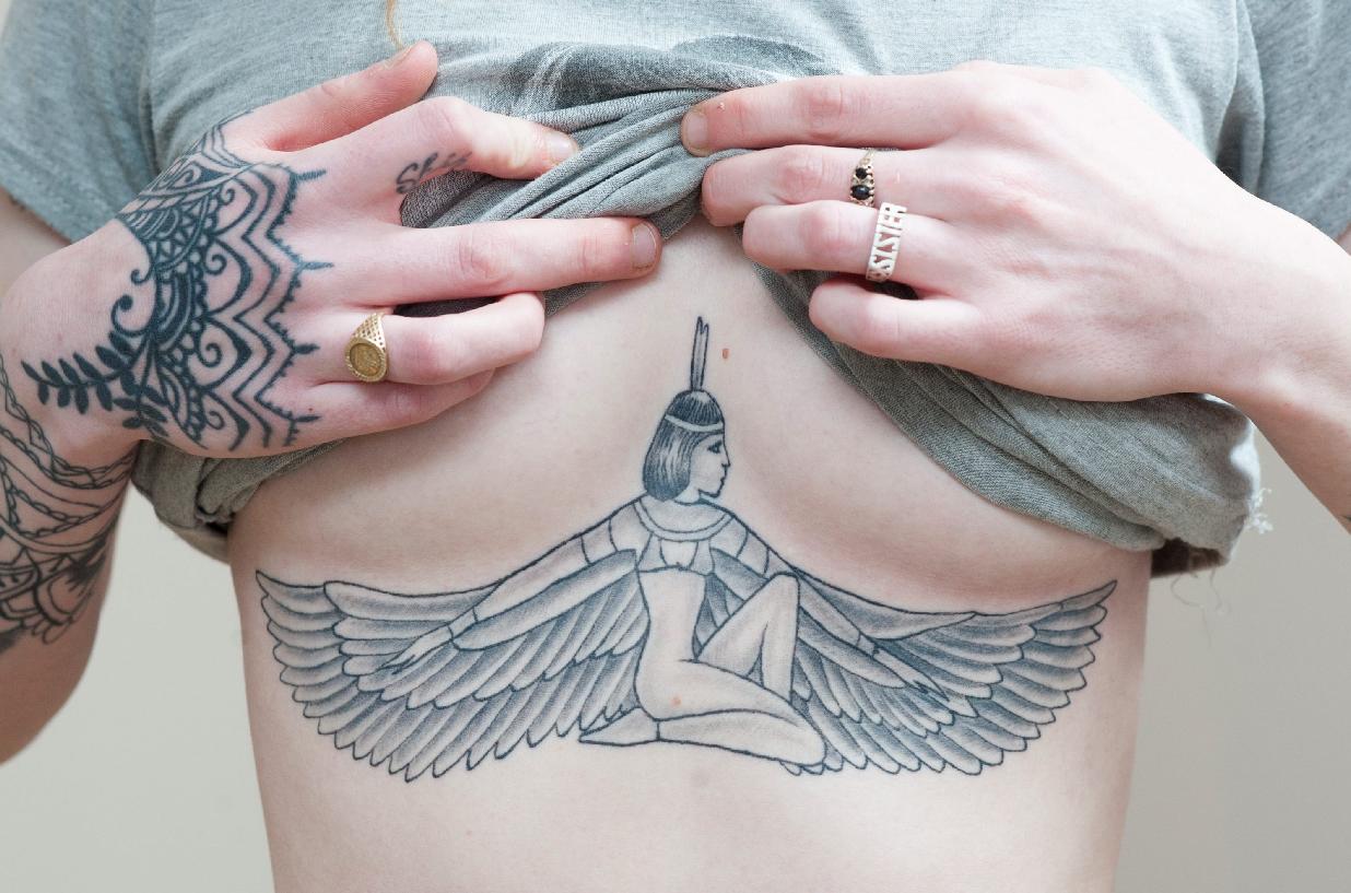 Egyptian Queen Tattoo On Under Breast