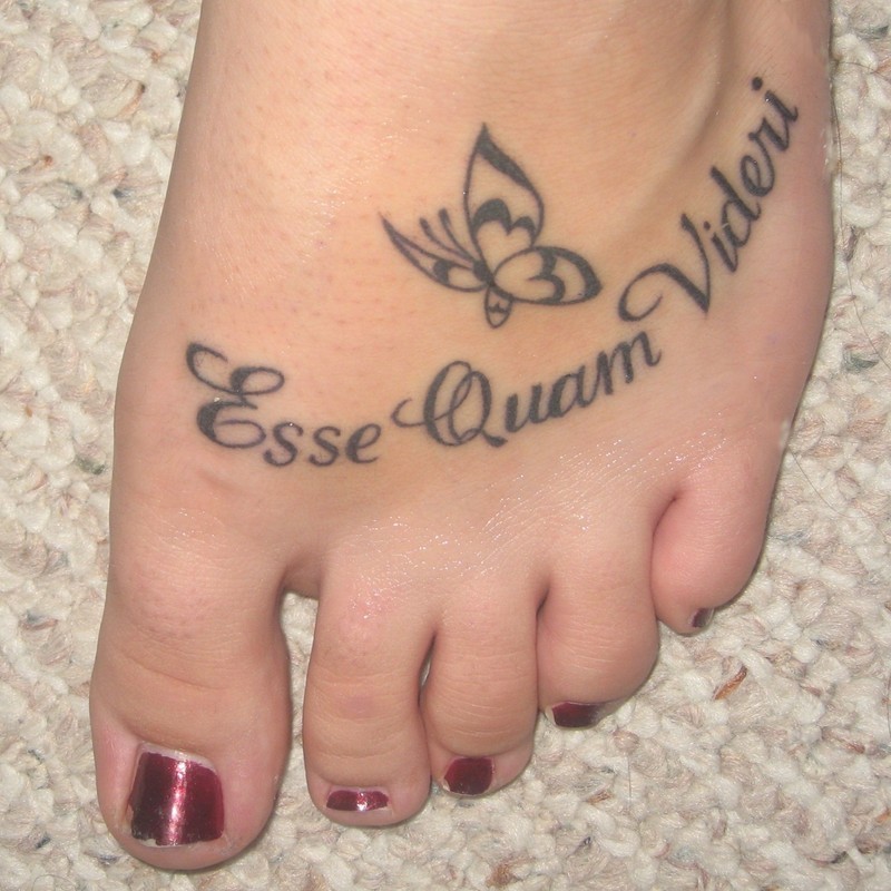 Esse Quam Videri - Butterfly Tattoo On Girl Foot