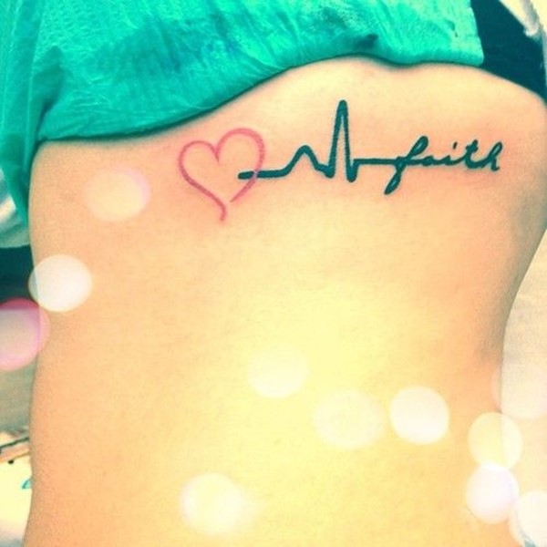 Faith Heartbeat With Heart Tattoo Design For Under Breast