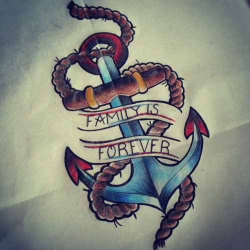 Family Is Forever Banner And Anchor Tattoo Design
