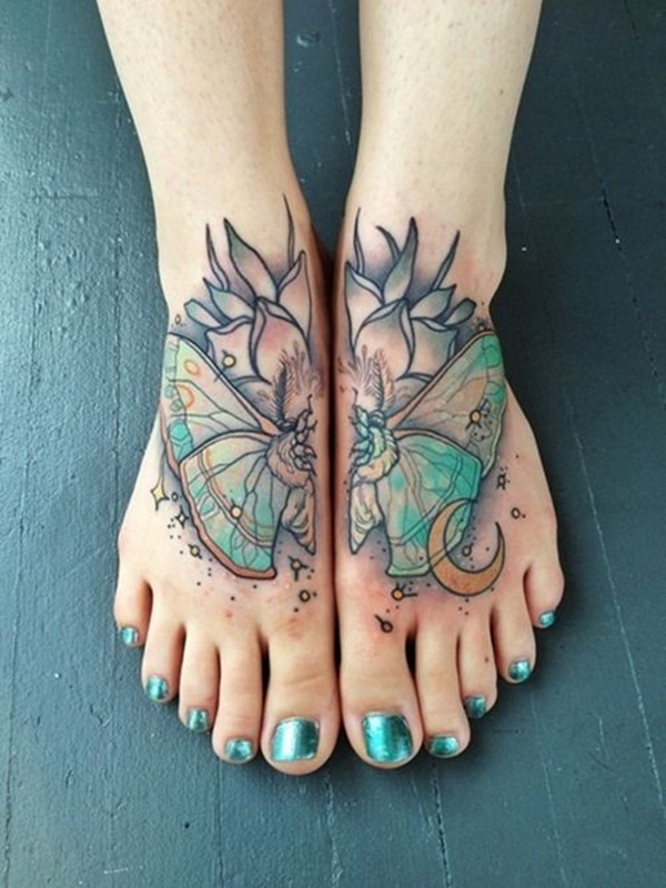 Fantastic Butterfly Tattoo On Girl Feet