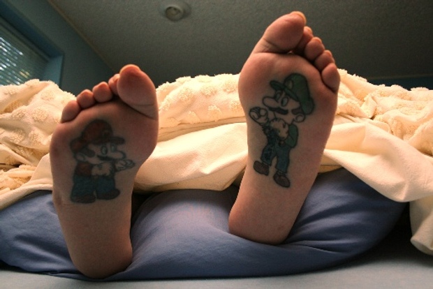 Fantastic Mario Tattoo On Under Feet