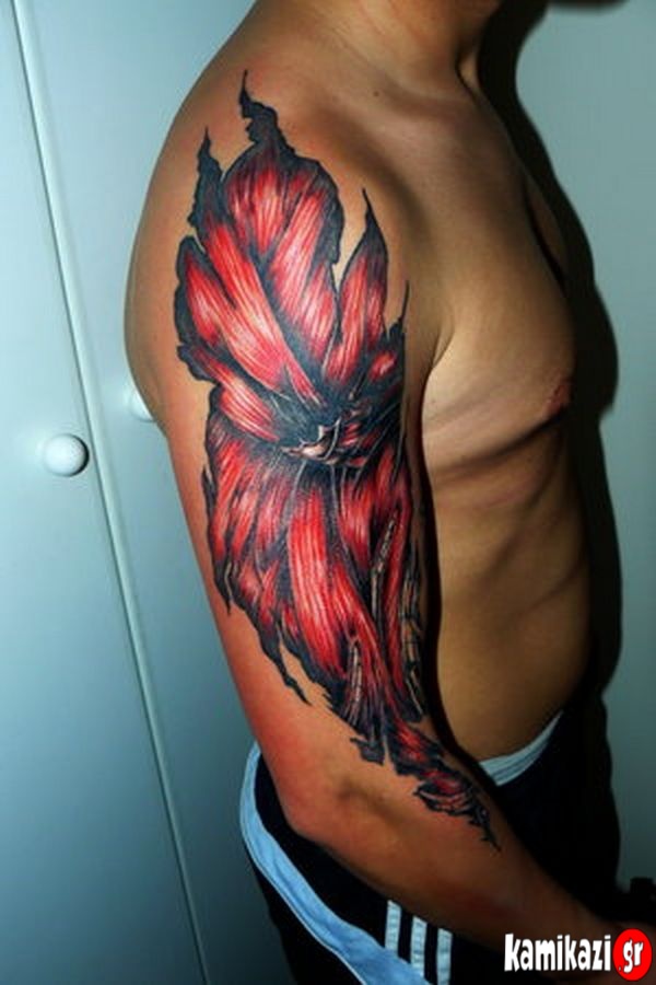 Fantastic Ripped Skin Muscle Tattoo On Man Right Half Sleeve