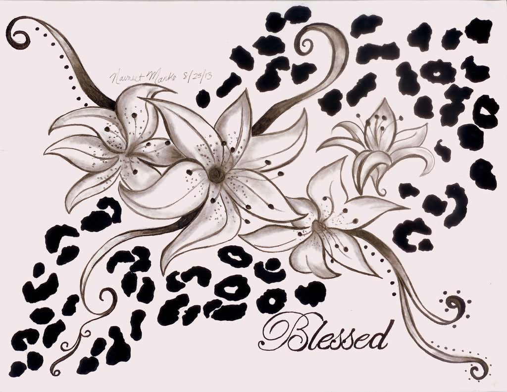 Flowers And Cheetah Print Tattoo Design