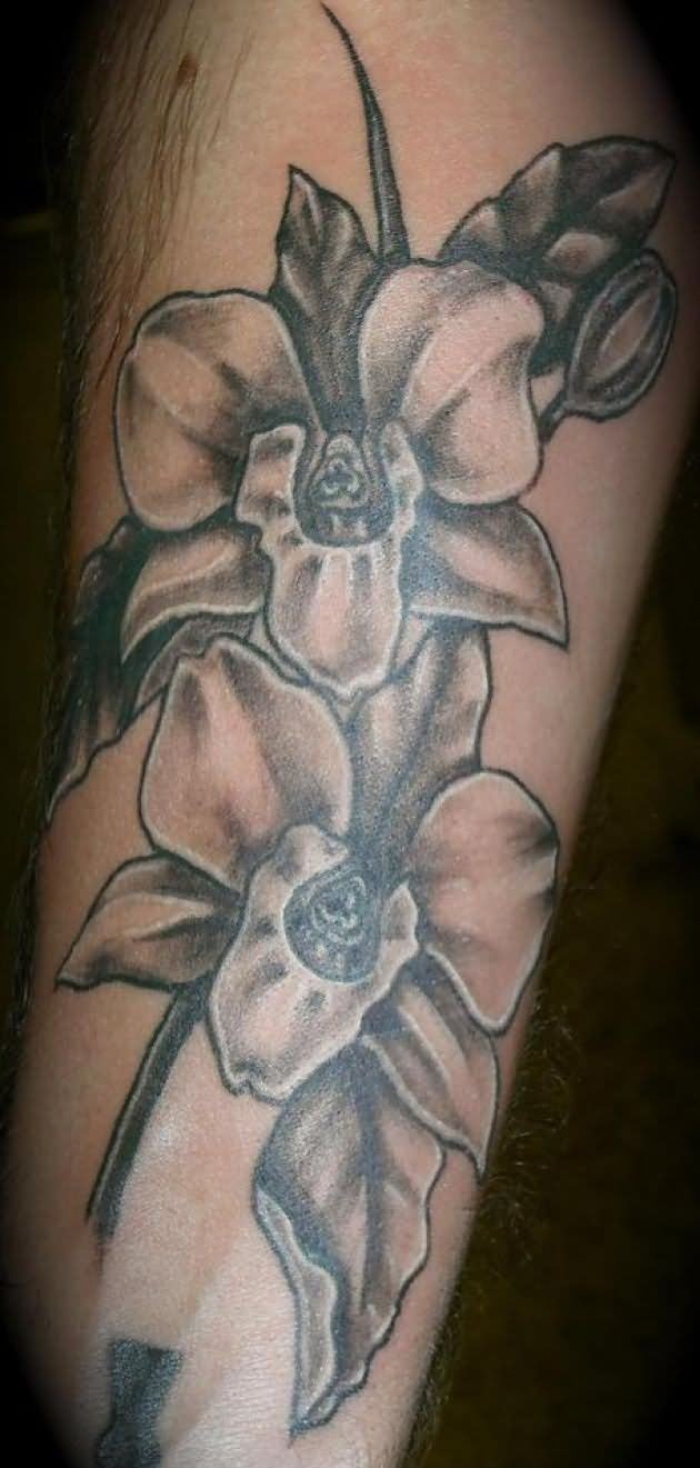 Flowers Black And White Tattoo On Arm Sleeve