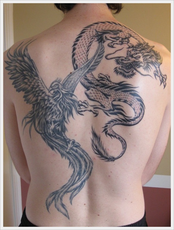 Flying Phoenix And Dragon Tattoo On Full Body