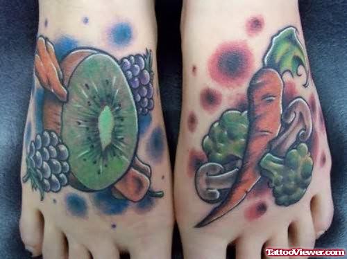 Fruits And Vegetable Tattoo On Feet