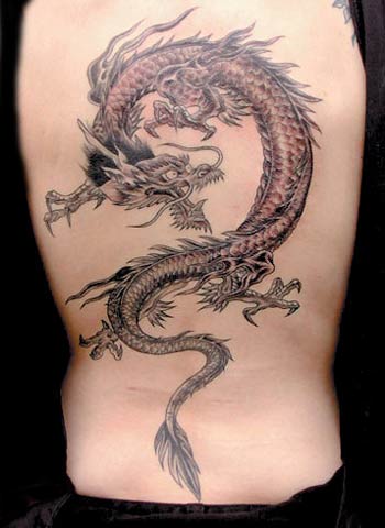 Full Back Grey Dragon Tattoo
