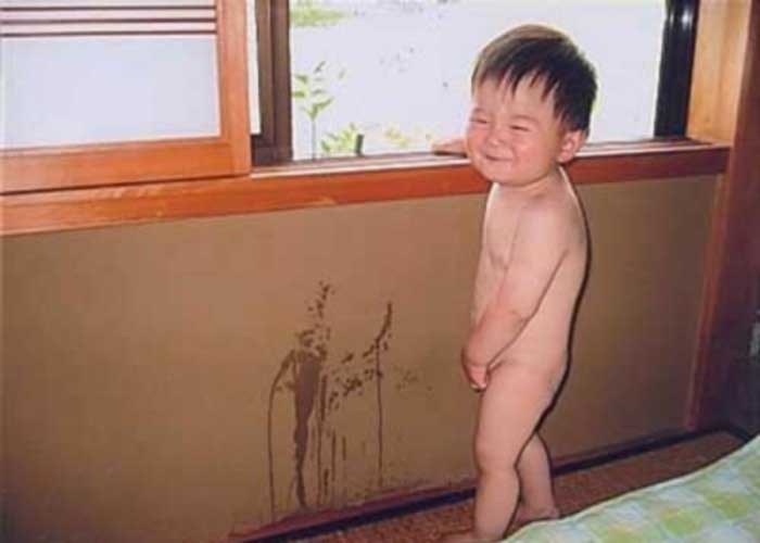 Funny Baby Peeing On Wall