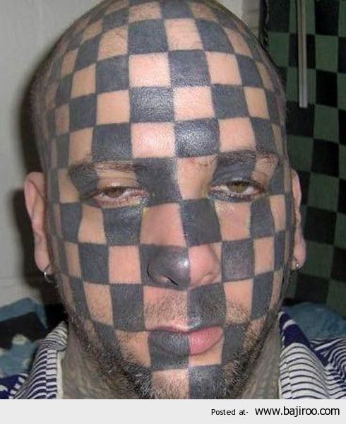 Funny Chess Board Tattoo On Face