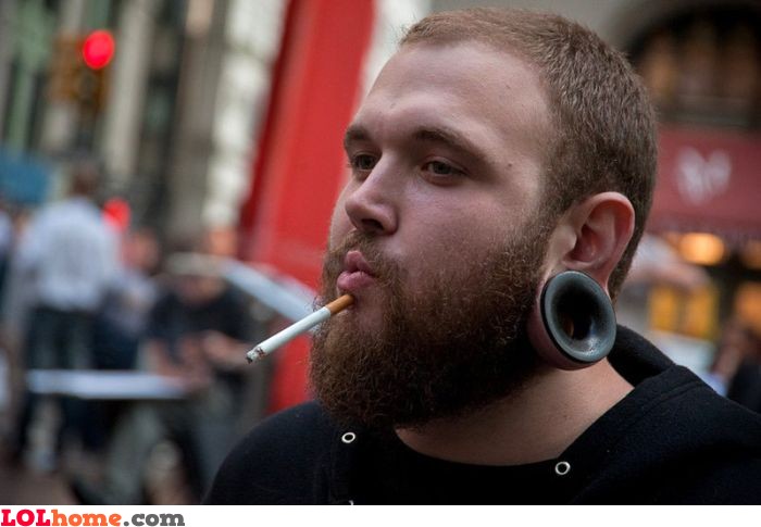 Funny Chin Cigarette Piercing Smoking Guy