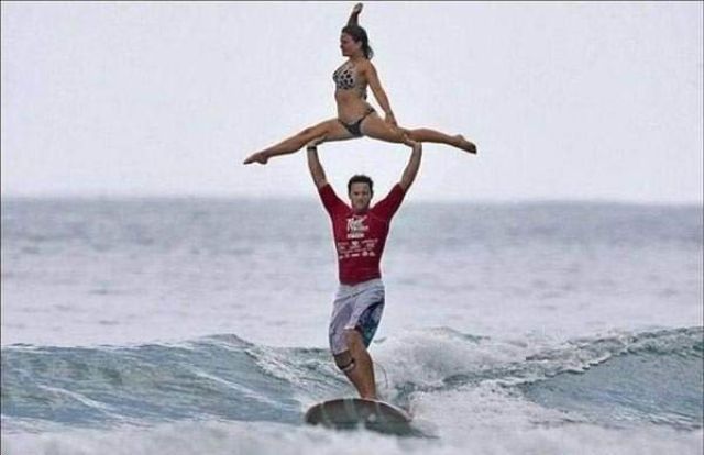 Funny Couple Surfing Picture