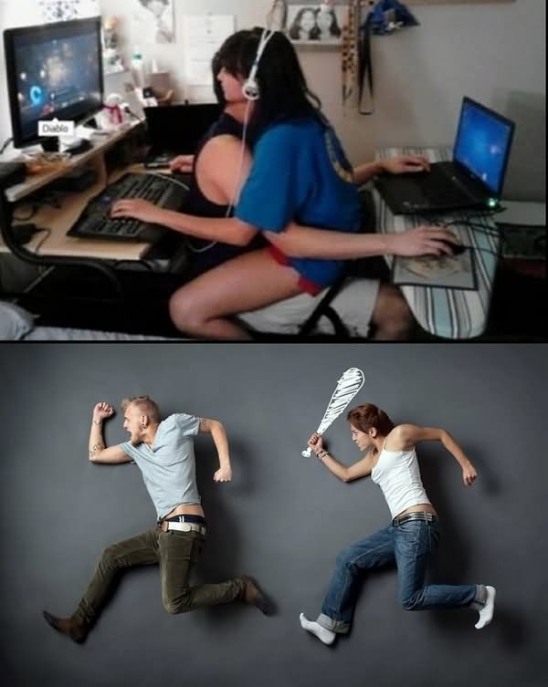 Funny Couple Using Computer