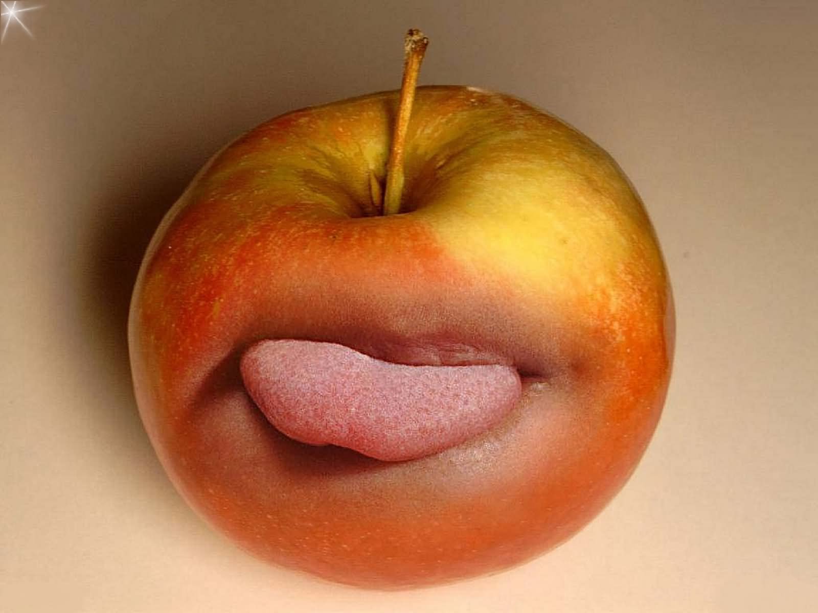Funny Cute Apple With Tongue Face