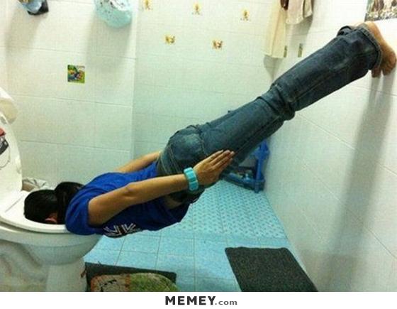 Funny Girl Planking Toilet Picture