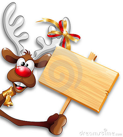 Funny Reindeer Cartoon Holding Wooden Board