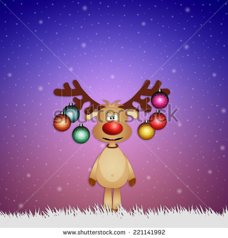 Funny Reindeer Cartoon With Christmas Ball