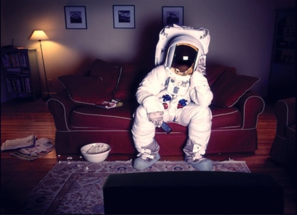 Funny Space Astronaut Watching Television