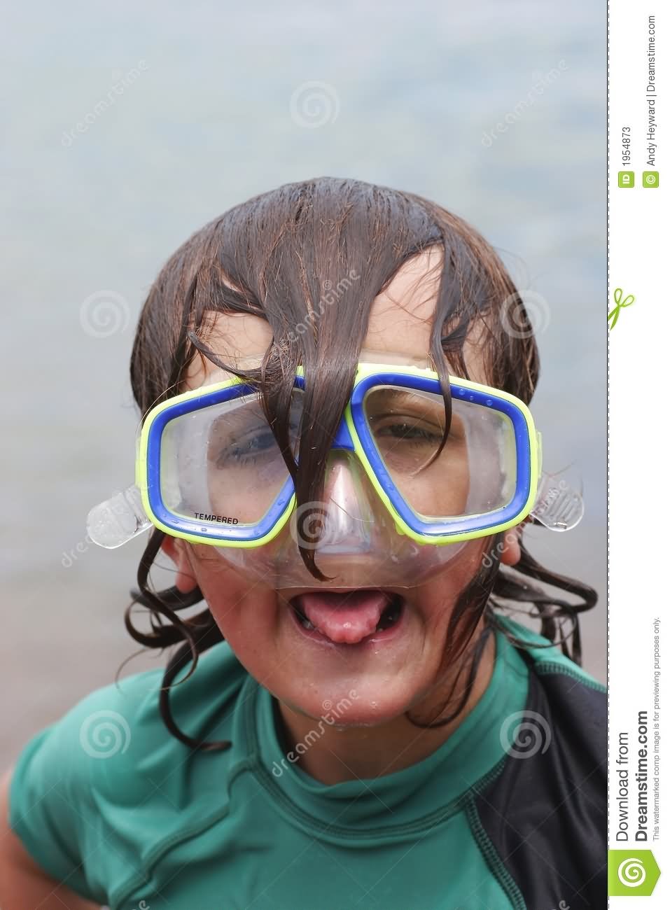 Funny Wet Boy With Diving Mask