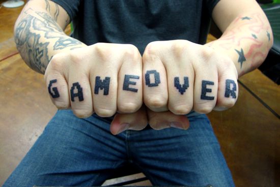 Game Over Tattoo On Fingers For Men