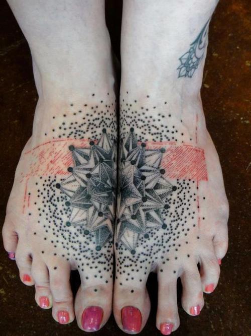 Geometric Star Tattoo On Girl Feet