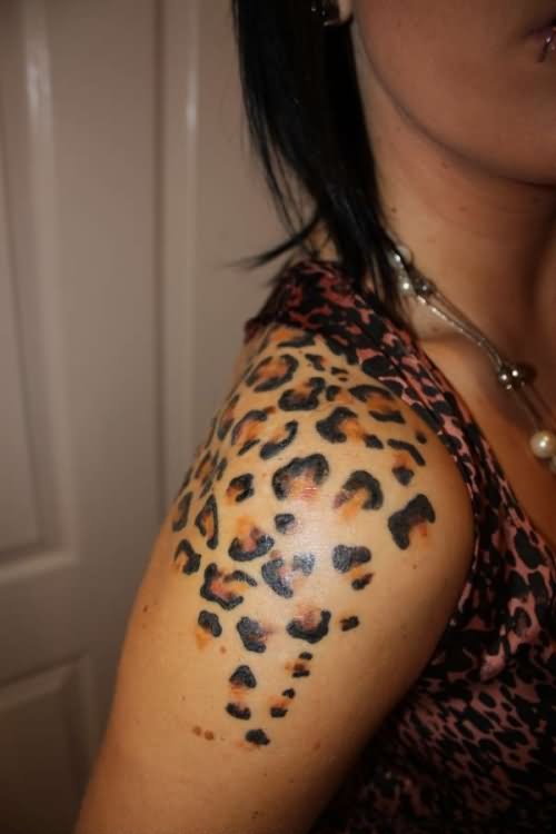 Girl Right Shoulder Cheetah Print Tattoo