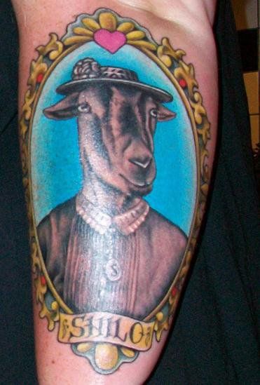 Goat In Frame Tattoo On Forearm