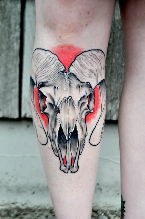 Goat Skull Tattoo On Leg