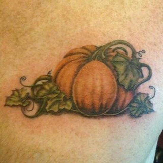 Green Leaves and Pumpkin Tattoo Image