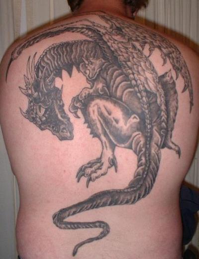 Grey And Black Dragon Tattoo On Full Body