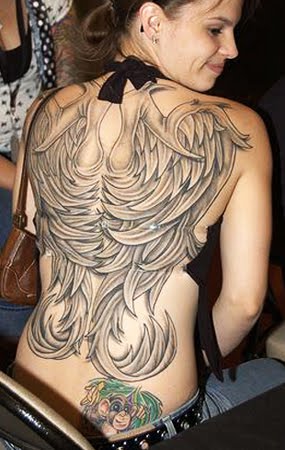 Grey Ink Angel Wings Full Body Tattoo