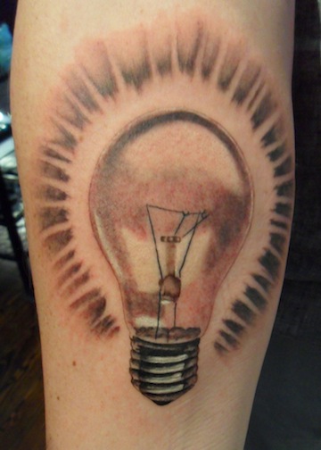 Grey Light Bulb Tattoo On Arm Sleeve