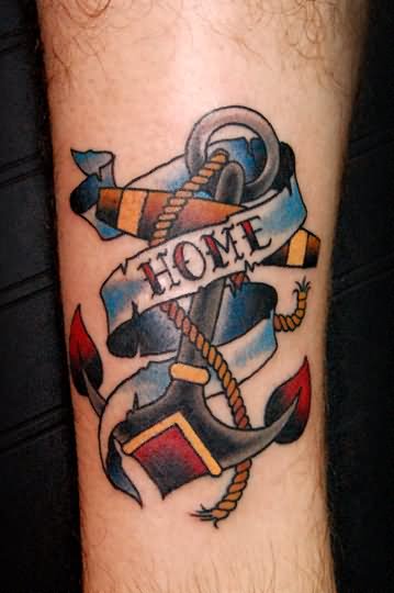 Home Banner And Anchor Tattoo On Arm