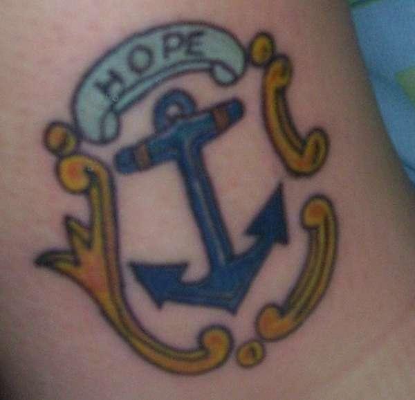 Hope Banner And Blue Traditional Anchor Tattoo