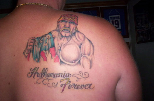 Hulkamania Forever – Hulk Hogan Wrestler With USA Flag Tattoo On Right Back Shoulder