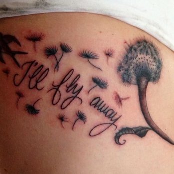 I'll Fly Away Lettering With Dandelion Tattoo Design For Under Breast