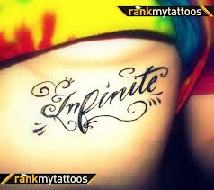 Impressive Infinite Lettering Tattoo Design For Under Breast