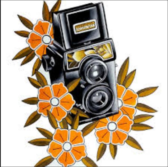 Impressive Movie Camera With Flowers Tattoo Design
