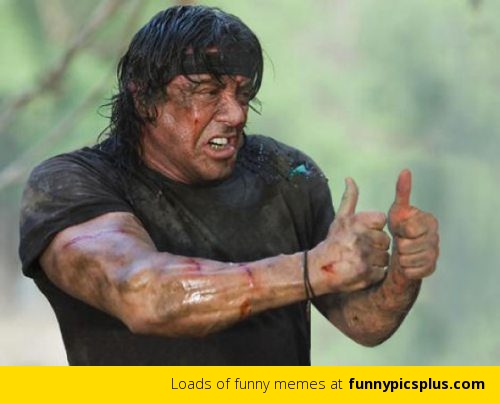 Injured Rambo Showing Thumbs Funny Picture