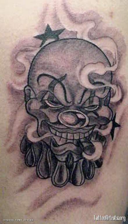 Inspiring Black Ink Clown Head Tattoo Design
