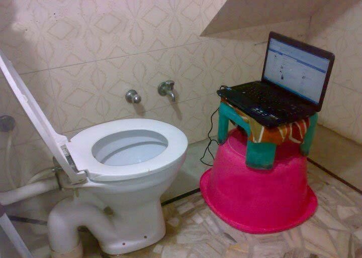 Laptop In Bathroom Funny Toilet Image