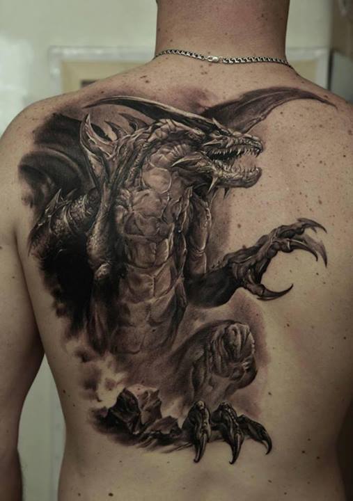 Left Back Shoulder Full Body Dragon Tattoo
