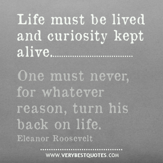 Life was meant to be lived, and curiosity must be kept alive. One must never, for whatever reason, turn his back on life.  (3)